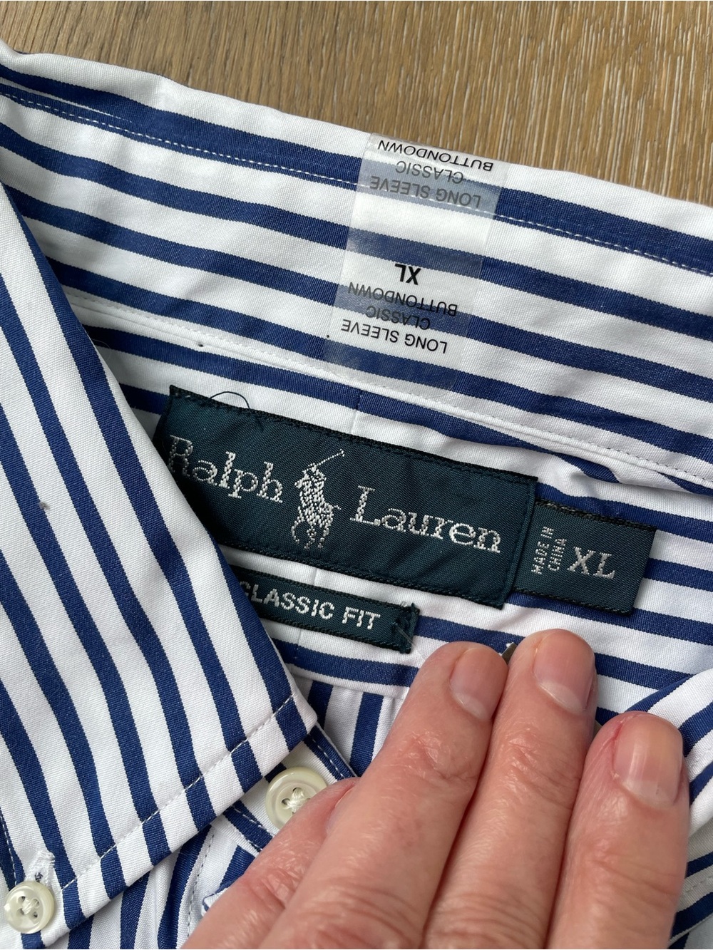 Ralph Lauren Men’s White and Navy Striped Button-Down Shirt XL - Picture 4 of 4